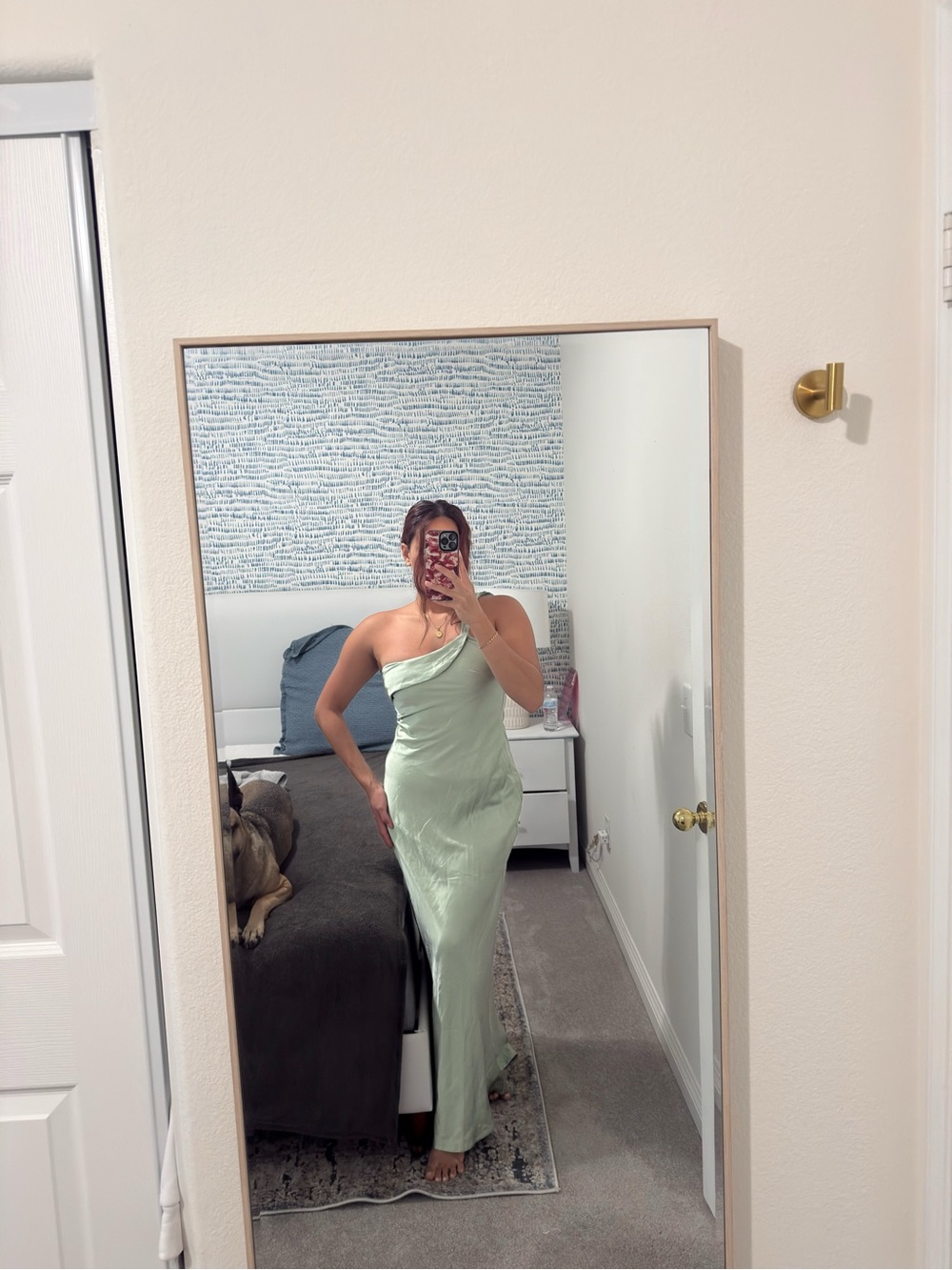 Selfie Leslie One-Shoulder Mint Green Slip Dress